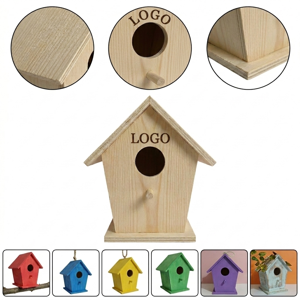Customizable Laser-Engraved Wooden Birdhouse with Removable Roof