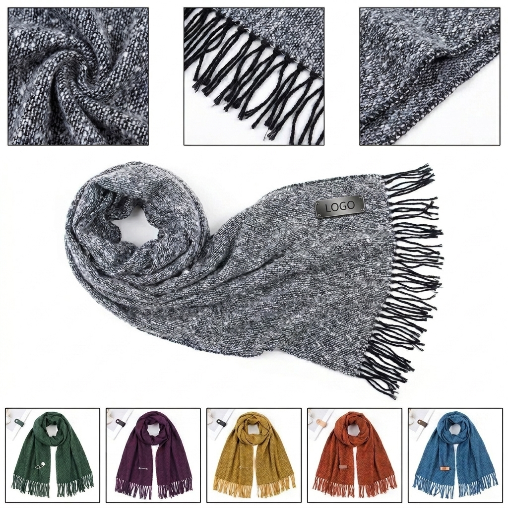 Unisex Melange Texture Fringed Scarf