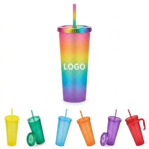 Rainbow Double-Wall Insulated Travel Tumbler with Straw
