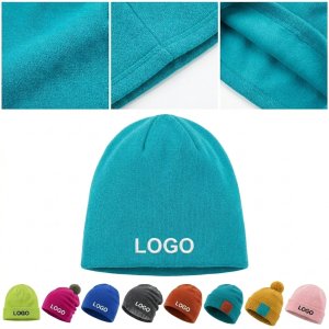Customizable Winter Fleece Logo Beanie Hat for All
